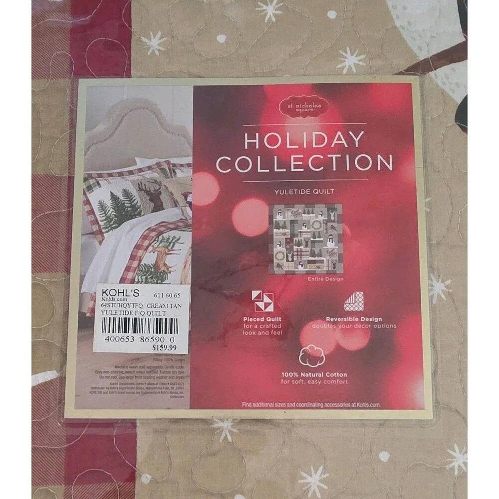 NIP Full/Queen St Nicholas Square Holiday Collection Yuletide Quilt cream/tan